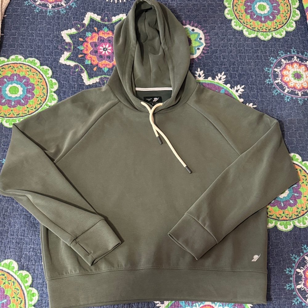 Olive Green Pullover Hoodie with Contrast Drawstring